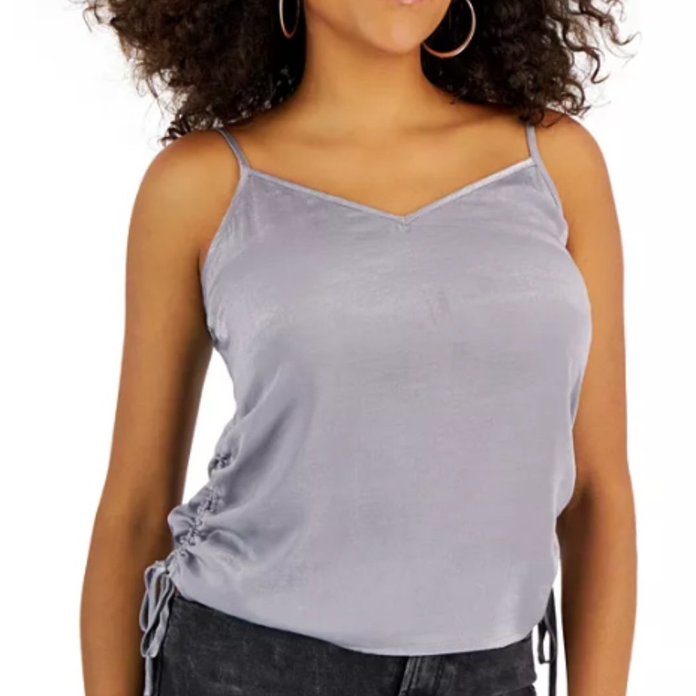 NWT Junior’s Kingston Grey’s Satin Side-Ruched Tank Top in Grey, Juniors Size L.